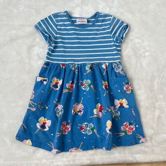 Hanna Andersson Other - Hanna Andersson Girls Striped Fairy Print Short Sleeve Casual Pocket Dress Sz 4